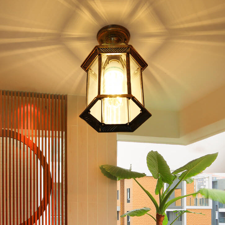 Traditional European Outdoor Hexagonal Lantern Waterproof 1-Light Semi-Flush Mount Ceiling Light For Outdoor