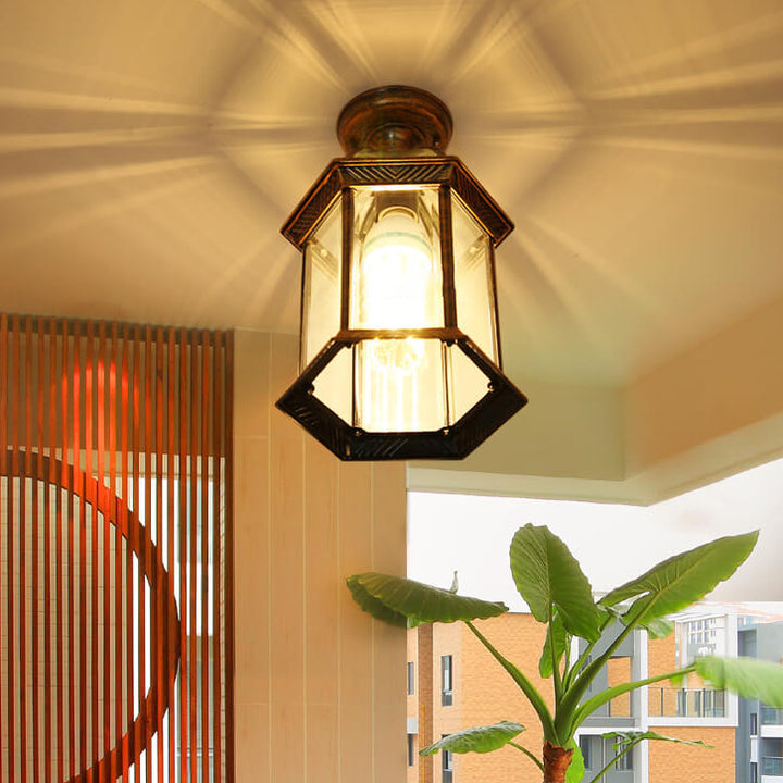 Traditional European Outdoor Hexagonal Lantern Waterproof 1-Light Semi-Flush Mount Ceiling Light For Outdoor