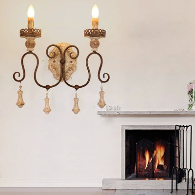 Porte-bougie rustique traditionnel en bois et fer 1/2 applique murale pour salon 