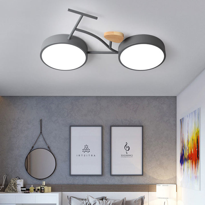 Zeitgenössische kreative Fahrrad Acryl Holz LED Kinder Unterputz Deckenleuchte für Wohnzimmer 