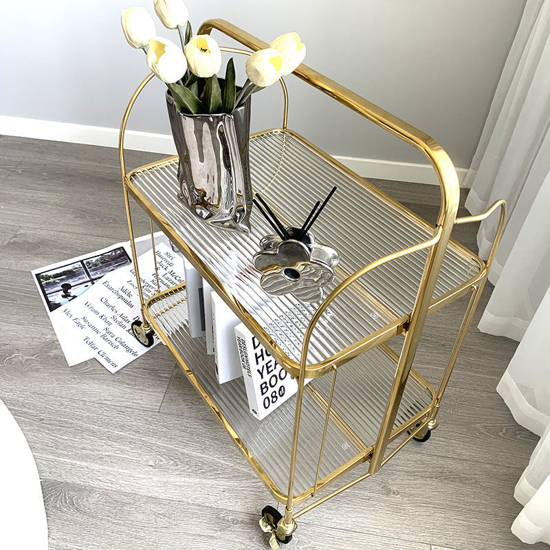 Modern Minimalist Square Iron Glass Coffee Table Folding Storage Shelf 2-Tier For Bedroom