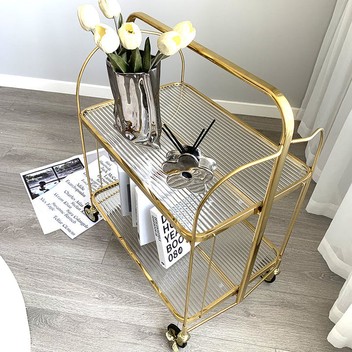 Modern Minimalist Square Iron Glass Coffee Table Folding Storage Shelf 2-Tier For Bedroom