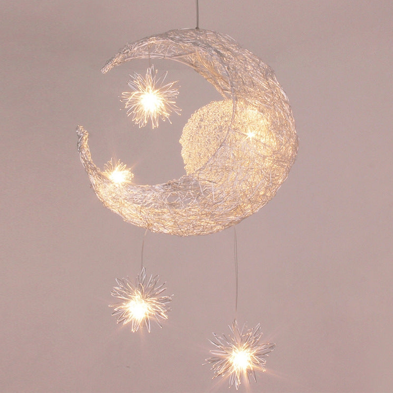 Contemporary Creative Aluminum Moon Stars Shade 5-Light Chandelier For Living Room