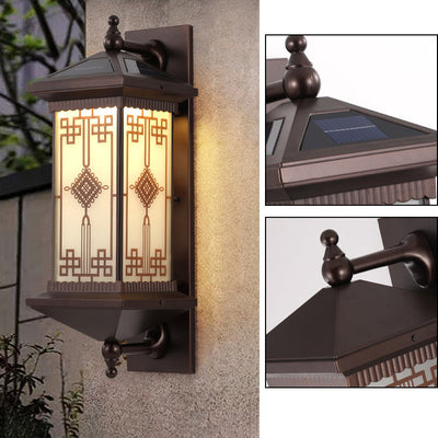 مصباح شمسي مقاوم للماء LED بنمط عقدة صينية مربعة من الألمنيوم الصيني التقليدي للمساحات الخارجية 