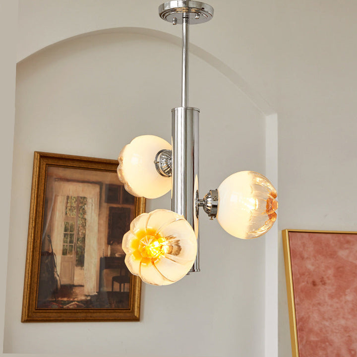 Zeitgenössischer Vintage Bud Metall Glas 3/4 Licht Kronleuchter für Wohnzimmer 