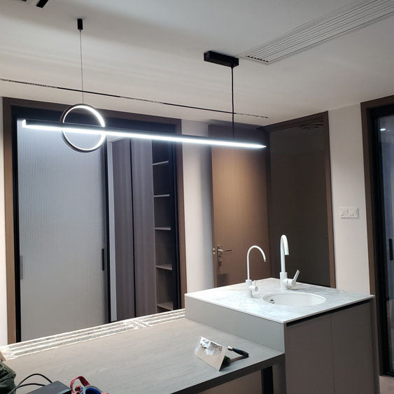 Lámpara colgante LED para isla de cocina de acrílico y cobre con diseño moderno minimalista de líneas y círculos para sala de estar 