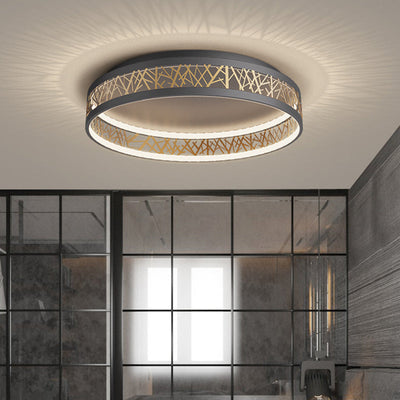 Plafonnier LED au design creux en forme de nid d'oiseau rond en fer de simplicité moderne pour le salon 