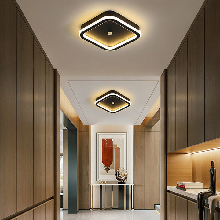 Plafonnier LED en fer aluminium PVC à montage affleurant rhombique rond minimaliste moderne pour salon 