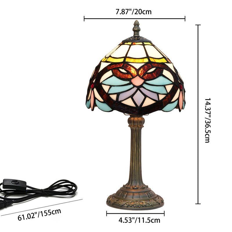 Traditional Tiffany Blue Heart Half Circle Stained Glass Resin 1-Light Table Lamp For Bedroom