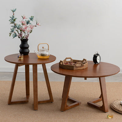 Table basse contemporaine en bois rond avec pieds en V pour salon 