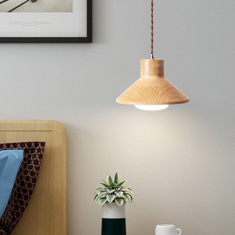 Traditionelle japanische runde kegelförmige Pendelleuchte aus Holz mit 1 Licht für das Wohnzimmer 