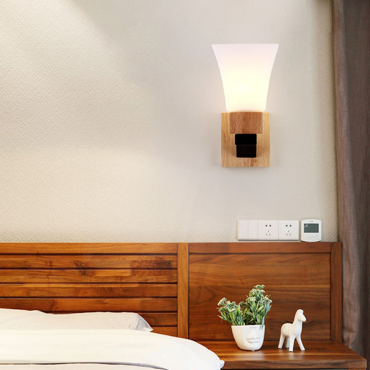 Nordic Modern Minimalist Quadrangular Solid Wood Iron Glass 1-Licht Wandleuchte 