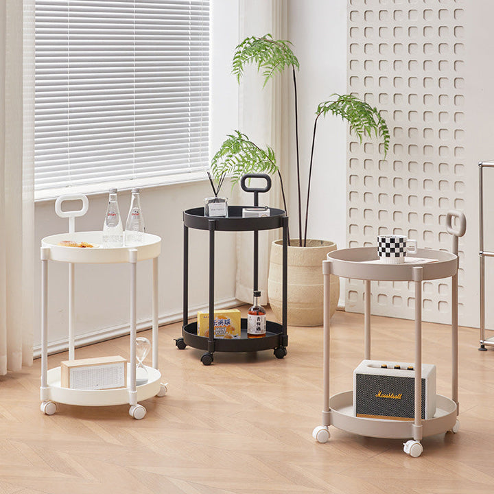 Moderner minimalistischer runder Couchtisch aus PP und Carbonstahl, drehbar, mit zwei Ebenen, für das Wohnzimmer 