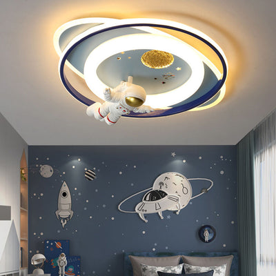 Modern Creative Kids Iron Cartoon Astronaut Rocket LED Flush Mount Ceiling Light