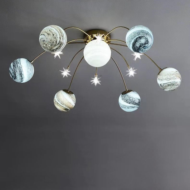 Contemporain Nordic Kids Fer Verre Balle Terre Planète 13-Lumières Semi-Plafonnier pour Chambre 