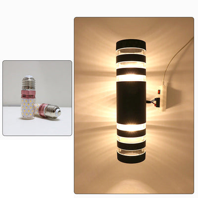 Lampe applique murale 2 lumières cylindrique en aluminium, fer, acrylique et verre étanche de simplicité moderne pour patio extérieur 