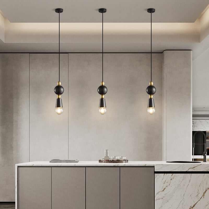 Modern Minimalist Geometric Column Glass Brass 1-Light Pendant Light for Living Room