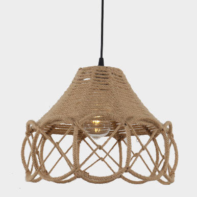 Japanese Retro Hemp Rope Weaving Flower Basket Iron 1-Light Pendant Light