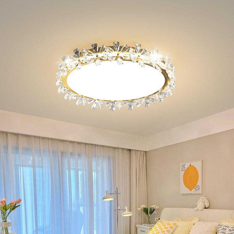 Lustre LED Plafonnier Rond Moderne en Fer Acrylique Plastique avec Fleurs pour Chambre 