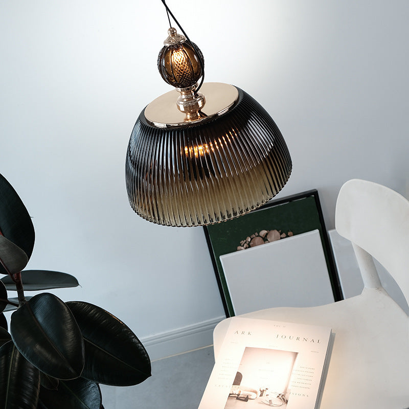 Lámpara colgante contemporánea retro de vidrio con rayas verdes y hierro de 2 luces para dormitorio 