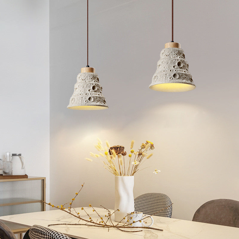 Zeitgenössische industrielle Kuppel konische Massivholz Zement 1-Licht Pendelleuchte für Wohnzimmer 