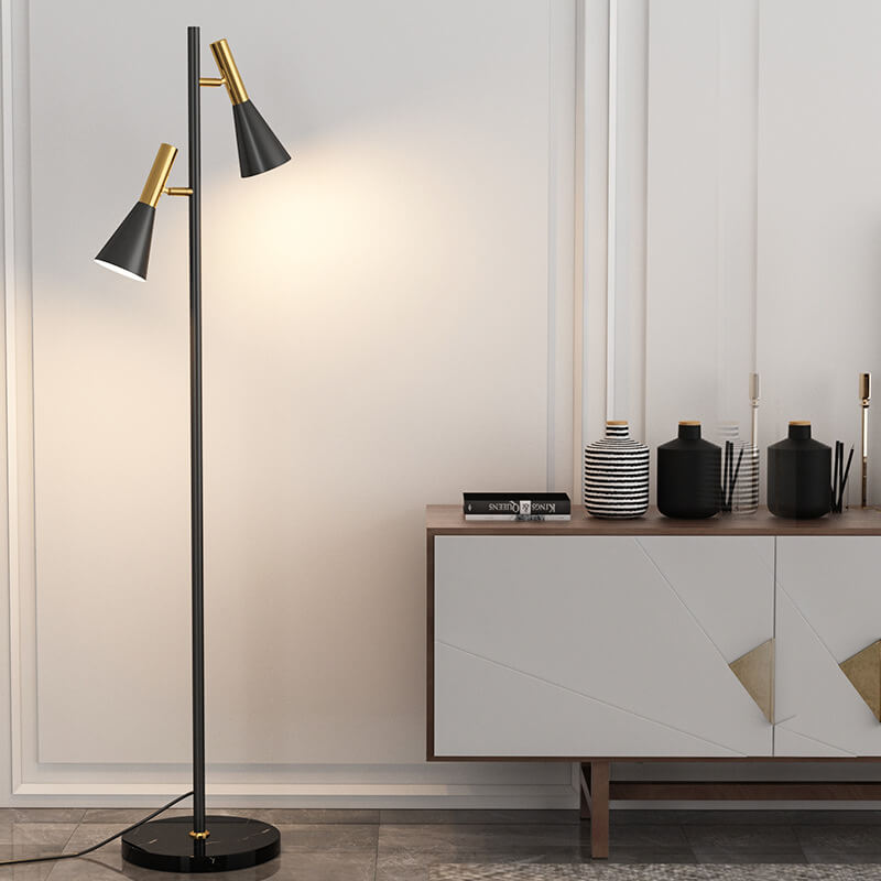 Modern Minimalist Marble Iron Horn Shade Rotatable 2-Light Standing Floor Lamp For Living Room &amp; Bedroom