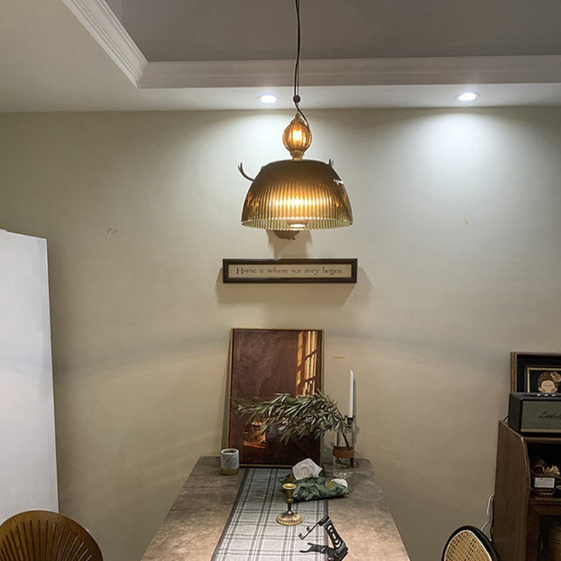 Zeitgenössische nordische gerippte Glasschalen-Pendelleuchte mit 2 Lichtern für das Wohnzimmer 