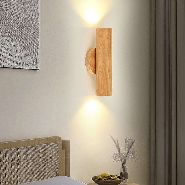 Applique murale LED en bois de caoutchouc cylindrique japonais traditionnel pour chambre à coucher 