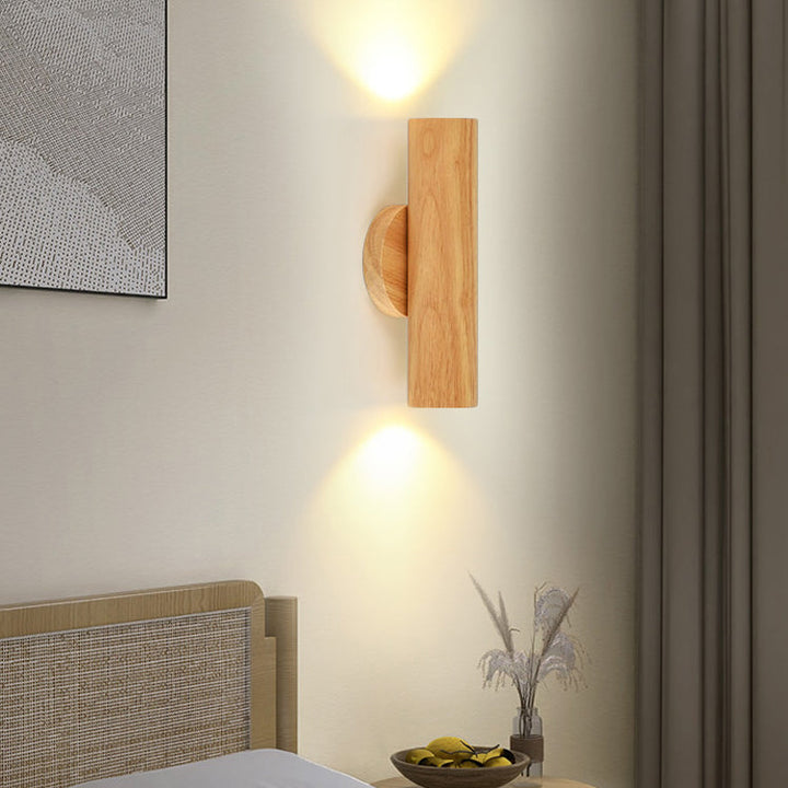 Applique murale LED en bois de caoutchouc cylindrique japonais traditionnel pour chambre à coucher 
