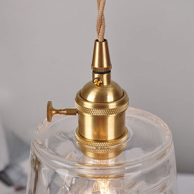 Japanese Vintage Floral Glass Cone Brass 1-Light Pendant Light