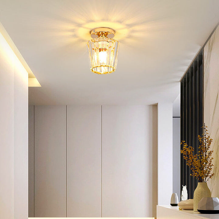 Modern Minimalist Striped Crystal Cylinder Hardware 1-Light Semi-Flush Mount Ceiling Light for Living Room