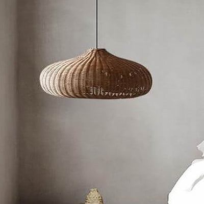 Japanese Vintage Rattan Weaving Round Oval Jar 1-Light Pendant Light