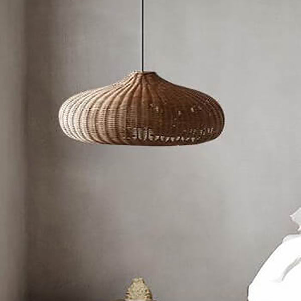 Japanese Vintage Rattan Weaving Round Oval Jar 1-Light Pendant Light