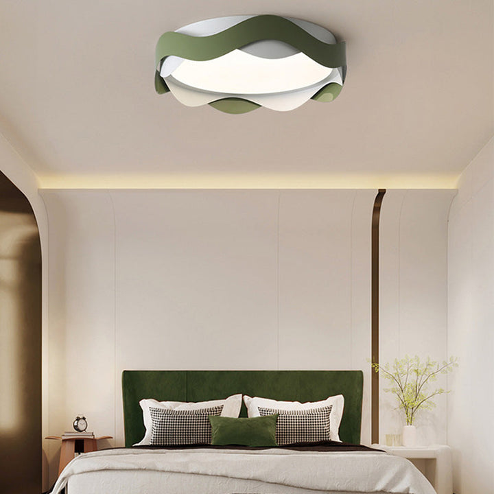 Zeitgenössische kreative Eisen Acryl gewellten Rand LED Unterputz Deckenleuchte für Wohnzimmer 