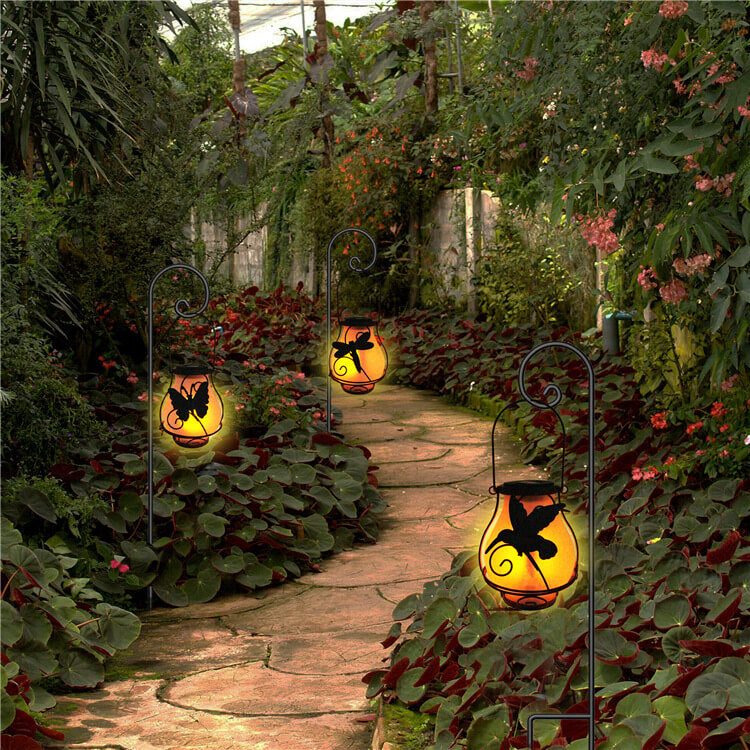 Solar Outdoor Glass Flame Oval Cage LED Courtyard Decorative Landscape Light