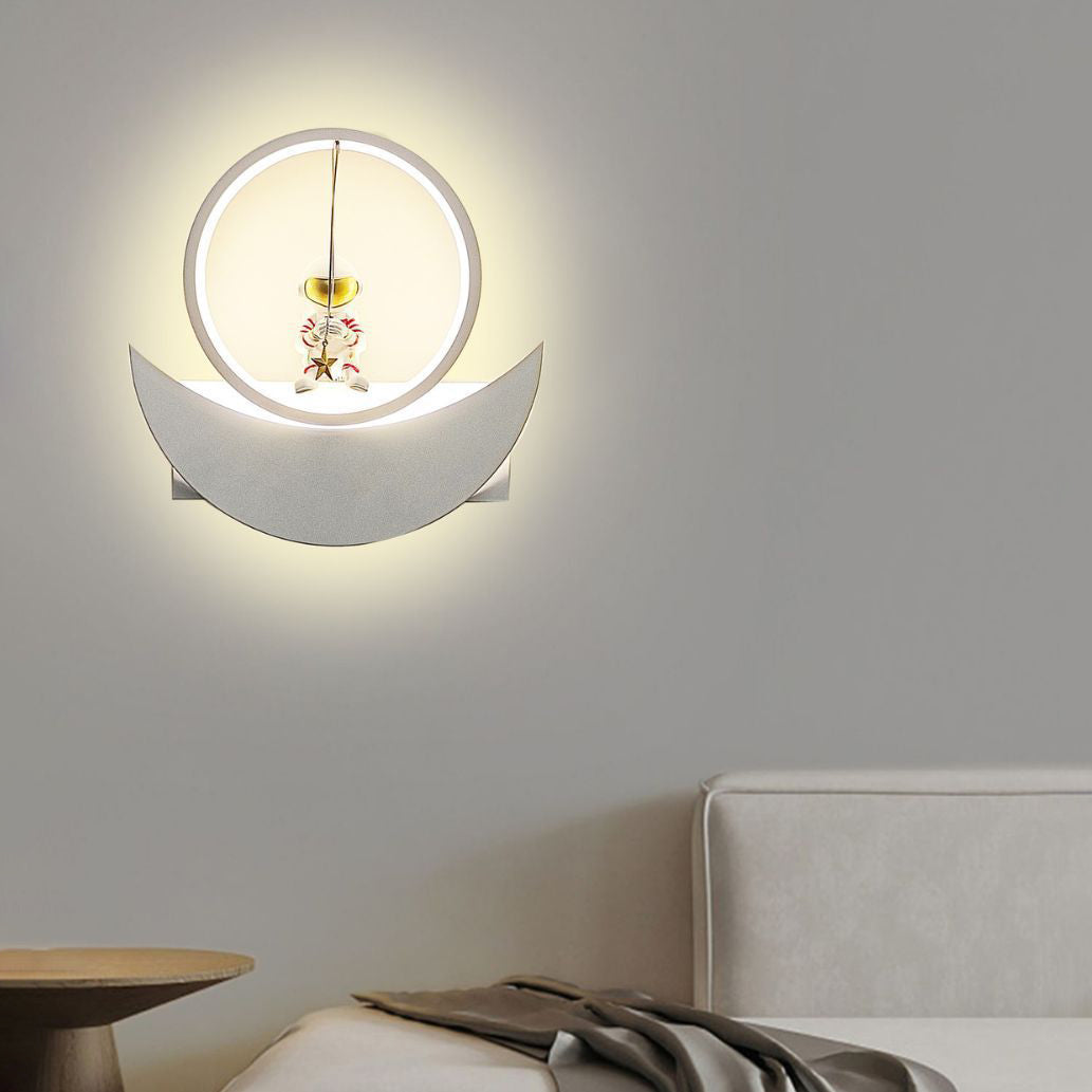 Lampe murale LED pour enfants avec abat-jour rond en aluminium et fer, astronaute en résine créatif contemporain pour chambre à coucher 