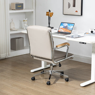 Moderner minimalistischer quadratischer gepolsterter PU-Leder-Schreibtischstuhl aus Edelstahl mit Rückenlehne und Armlehne für das Home Office 