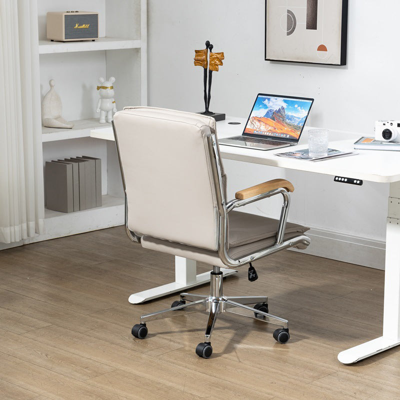 Moderner minimalistischer quadratischer gepolsterter PU-Leder-Schreibtischstuhl aus Edelstahl mit Rückenlehne und Armlehne für das Home Office 