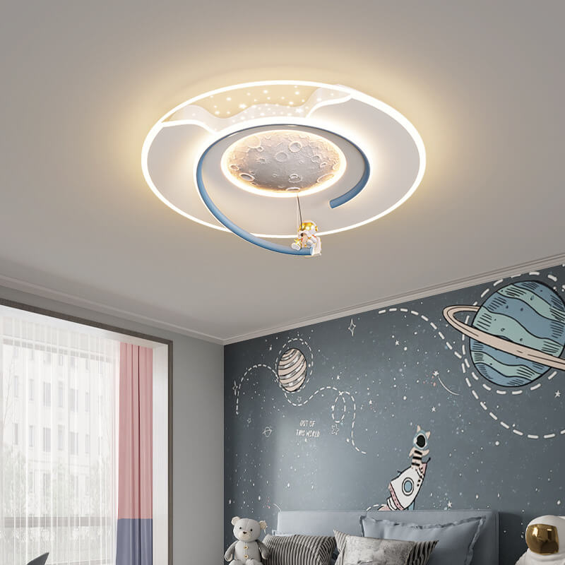 Modern Creative Kids Resin Lunar Astronaut LED Flush Mount Ceiling Light