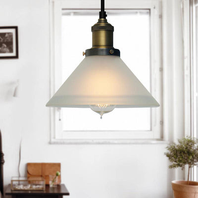 Vintage Industrial Frosted Glass Cone 1-Light Pendant Light