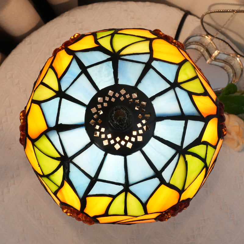 Traditionelle Tiffany-Tischlampe in Sonnenblumen-Regenschirmform aus Kunstharzglas mit 1 Licht für Schlafzimmer 