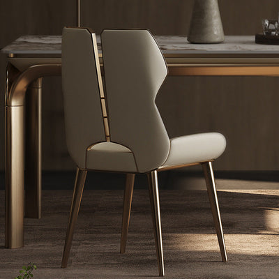 Chaise de salle à manger carrée en cuir microfibre de luxe moderne avec dossier en acier inoxydable et éponge pour salle à manger 