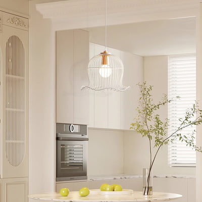 Contemporary Scandinavian Birdcage Wavy Edge Iron 1-Light Pendant Light For Dining Room
