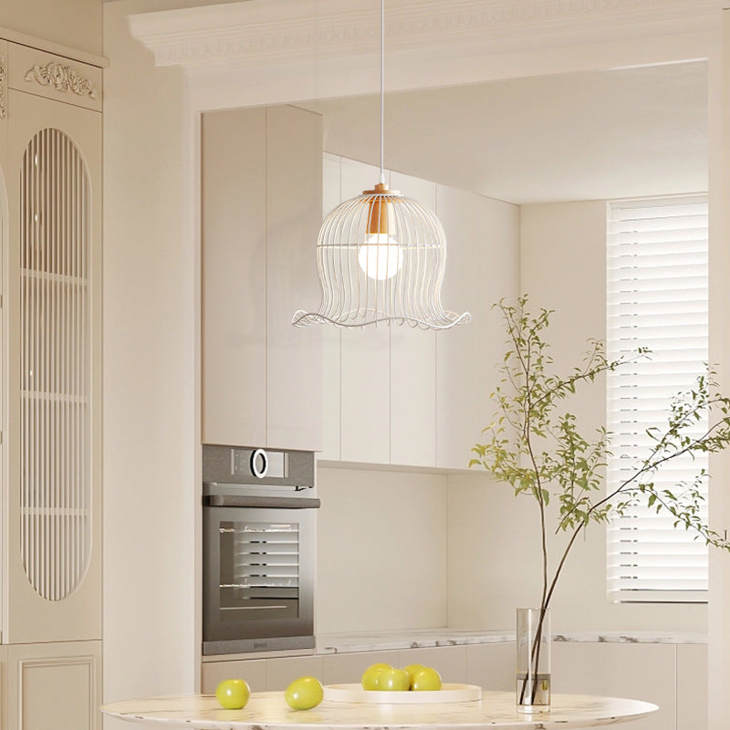 Contemporary Scandinavian Birdcage Wavy Edge Iron 1-Light Pendant Light For Dining Room