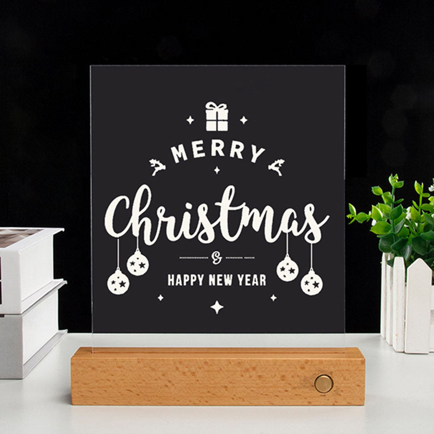 Moderne Weihnachtsrechteckige Acrylplatte Massivholz USB LED Tischlampe 