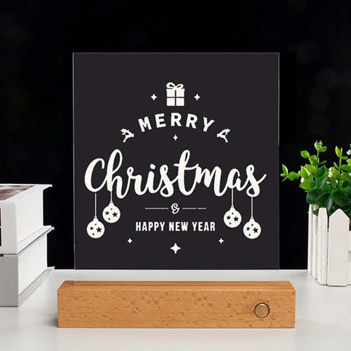 Moderne Weihnachtsrechteckige Acrylplatte Massivholz USB LED Tischlampe 