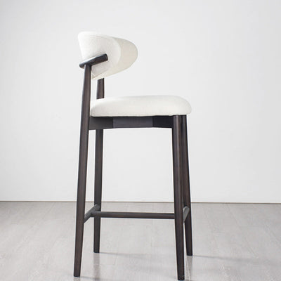 Tabouret de bar moderne minimaliste rond en velours rembourré avec dossier incurvé en bois massif pour salle à manger 