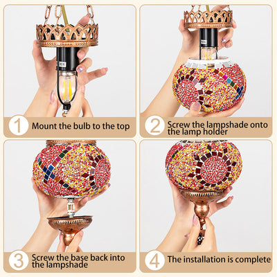 Lampe suspendue à 1 lumière avec abat-jour en verre teinté et cadre en fer bohème contemporain pour salon 