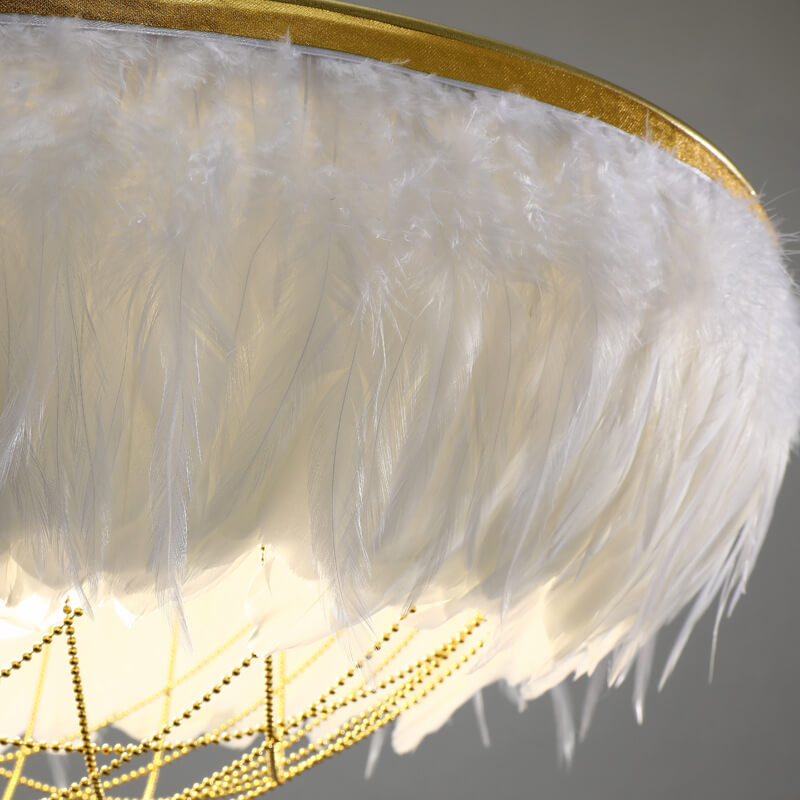 Nordic Light Luxury Feather Round Copper 2-Light Chandelier