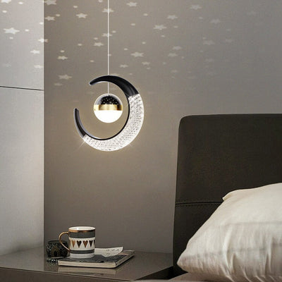 Contemporary Creative Iron Acrylic Moon LED Pendant Light For Bedroom